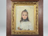 painting of a young girl in a white dress holding a bird