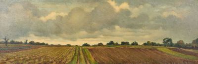 une image représentant un tableau représentant un champ avec le ciel en arrière-plan