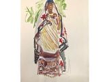 tableau représentant une femme en costume traditionnel, un panier sur la tête
