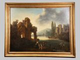 an image of a painting of a landscape with a castle in the background