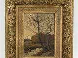 une vieille photo d'un tableau représentant un arbre, dans un cadre doré