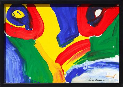 framed picture of a colorful abstract painting with a black frame