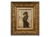 une image représentant un tableau d'une femme vêtue d'un manteau noir et d'un chapeau