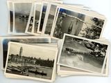 plusieurs vieilles photos en noir et blanc représentant des bateaux sur un lac