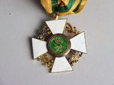 a gold medal with a green and white cross on it