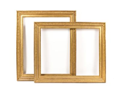two gold picture frames on a white background