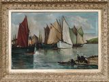 un tableau représentant un groupe de voiliers sur l'eau