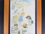 painting of children playing with a ball in the snow