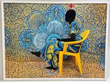 un tableau représentant une femme assise sur une chaise jaune