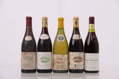 six bouteilles de vin sont alignées sur une table