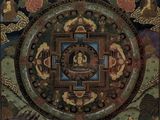 an image of a painting of buddhas in a circle surrounded by clouds