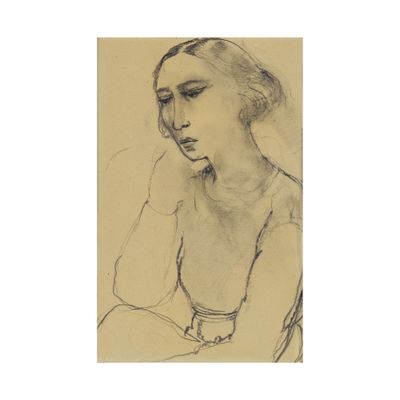 drawing of a woman with a necklace on her neck and a necklace around her neck