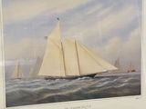 painting of a sailboat in a body of water with other boats in the background