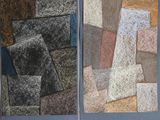 Deux tableaux, de couleurs et de formes différentes, sont accrochés au mur.