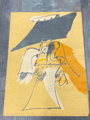 un tableau représentant un homme tenant un parapluie au-dessus de sa tête