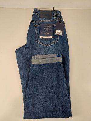 TOXIK3 PARIS - Jean denim bleu - Détails strass et revers - …