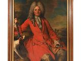 un tableau représentant un homme vêtu d'un manteau rouge et tenant un pistolet