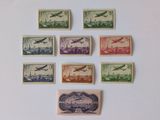 six timbres différents sur lesquels figure l'image d'un avion en plein vol