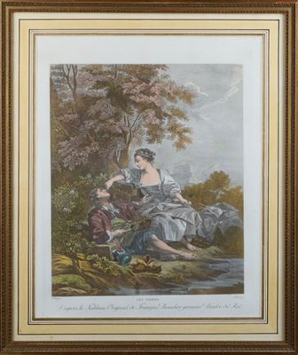 a painting of a woman sitting on a rock next to a river