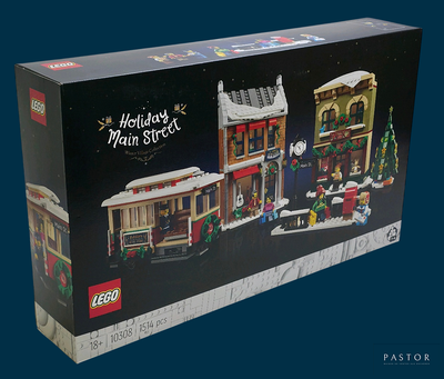 une boîte contenant un ensemble Lego « Village de Noël »
