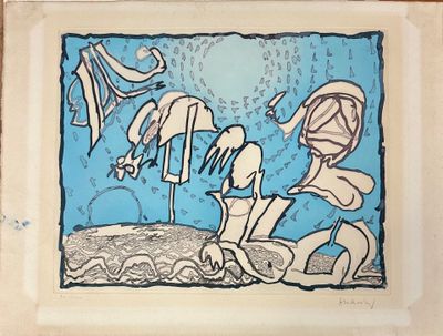 drawing of a man and a woman in a blue room