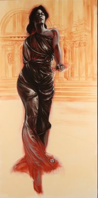 une image représentant un tableau d'une femme en robe longue
