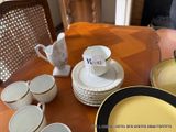 a table with a lot of dishes and cups on it