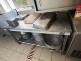 a kitchen with a lot of counter space and a lot of pots and pans