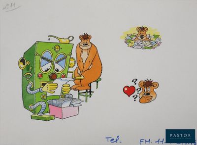 une image représentant un dessin d'un homme et d'un ours