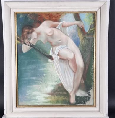un tableau représentant une femme nue tenant une épée
