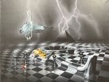 une photo d'un tableau surréaliste représentant une partie d'échecs