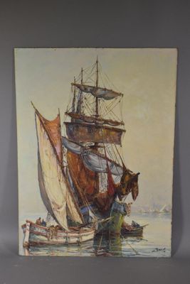 une image d'un tableau représentant un bateau dans l'eau