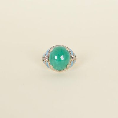 Bague en or blanc 14K (585/oo) ornée d'une belle émeraude ta…