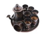 a tray with cups and a teapot on it