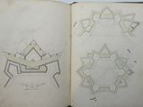 an open book with a drawing of a star and a design of a pentagon