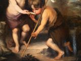 a painting of a boy and a boy with a stick