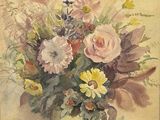 une peinture de fleurs dans un vase sur une table