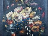 peinture d'une nature morte de fleurs dans un vase sur une table