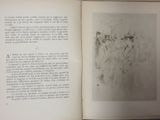 an open book with a drawing of a woman in a dress