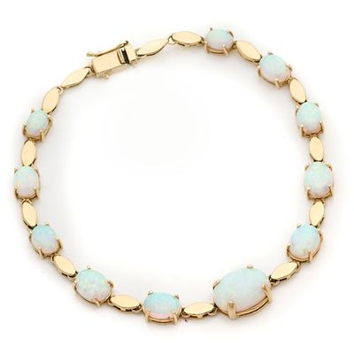 Bracelet ligne en or 14k (585e), orné de cabochons d'opales …