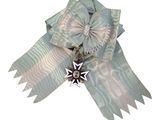 a blue and white ribbon with a star on it