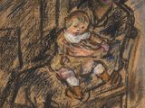 une image représentant un dessin d'une femme tenant un bébé dans une poussette