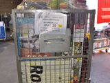 a cart with a lot of items on it in a warehouse