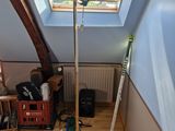 a lamp that is on the floor in a room