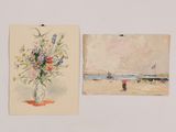 two paintings of flowers in a vase on the wall