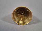 a gold cup with a spoon in it on a table