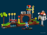 a lego sonic the hedge and other toys on a blue background