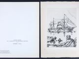 un livre ouvert sur lequel figure le dessin d'un bateau et d'un homme dans ce bateau