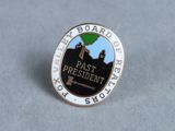 a lapel pin with a picture of a tree on it