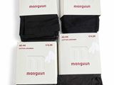 three pairs of men ' s black socks with white and red logos